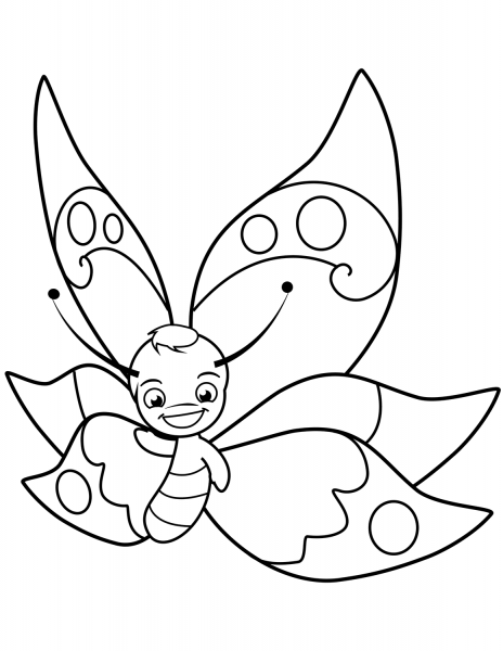 Cute Butterfly Boy Smiling coloring page image