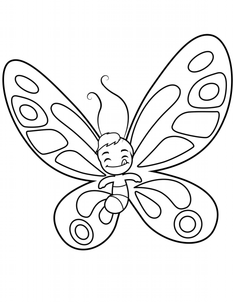 Cute Butterfly Boy Sticks out the Tongue coloring page image