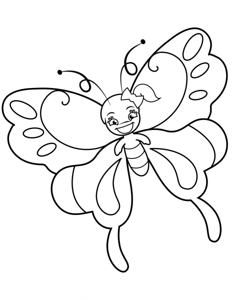 Cute Butterfly Girl with Ponytail coloring page image