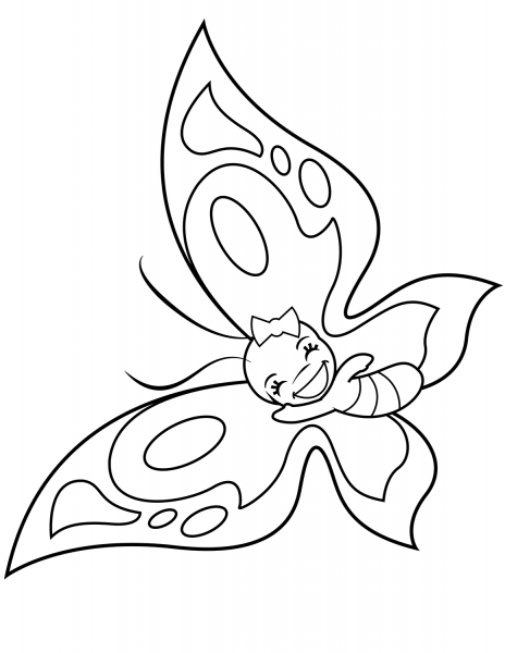 Cute Butterfly with Happy Smile coloring page image