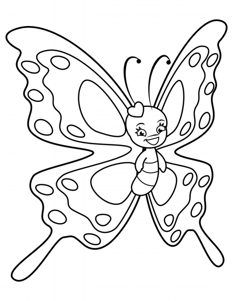 Cute Butterfly with Sweet Smile coloring page image