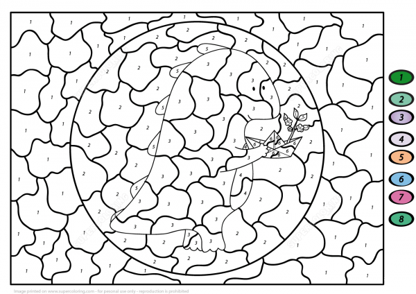 Cute Cartoon Dragon with Paper Boat Color by Number image