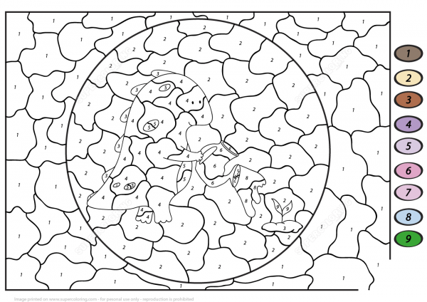 Cute Cartoon Dragon with Watering Can Color by Number image