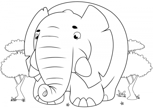 Cute Cartoon Elephant coloring page image