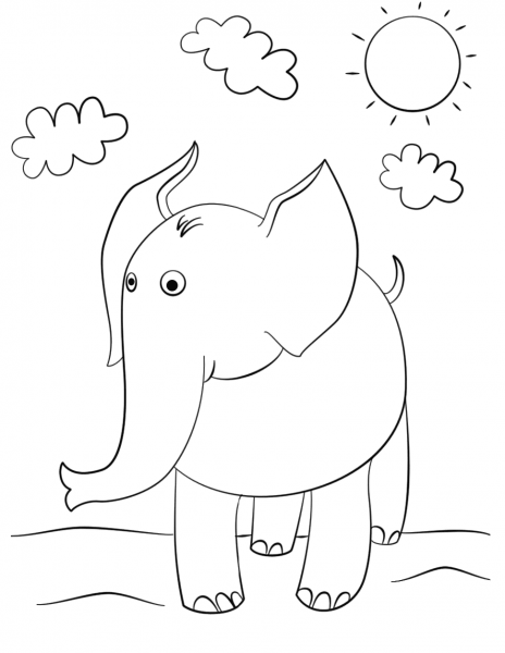 Cute Cartoon Elephant coloring page image