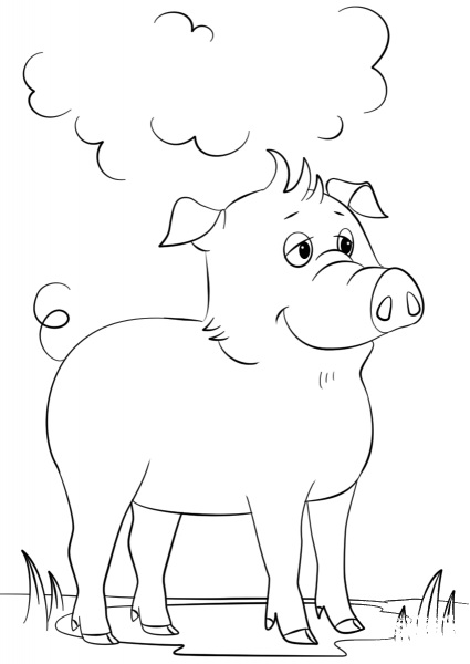 Cute Cartoon Pig coloring page image