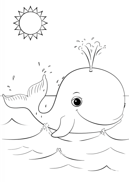 Cute Cartoon Whale coloring page image