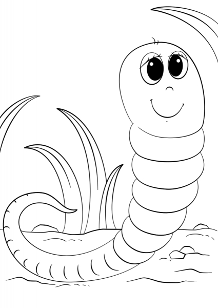 Cute Cartoon Worm coloring page image
