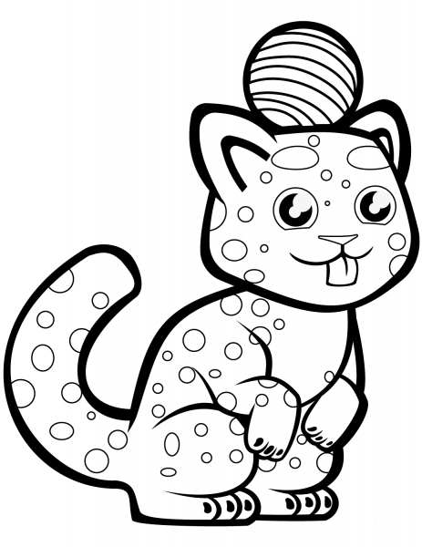 Cute Cat with a Ball on Its Head coloring page image