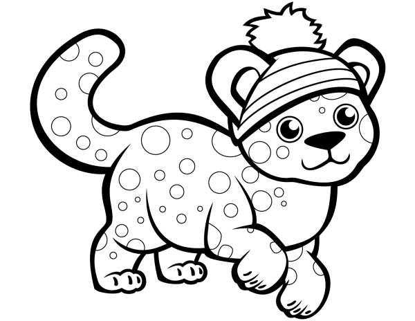 Cute Cheetah in Winter Hat coloring page image