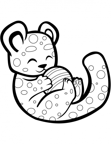 Cute Cheetah Playing with a Ball coloring page image