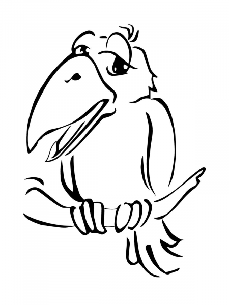 Cute Crow on Branch coloring page image