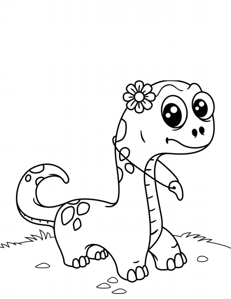 Cute Dinosaur with Tooth Necklace coloring page image