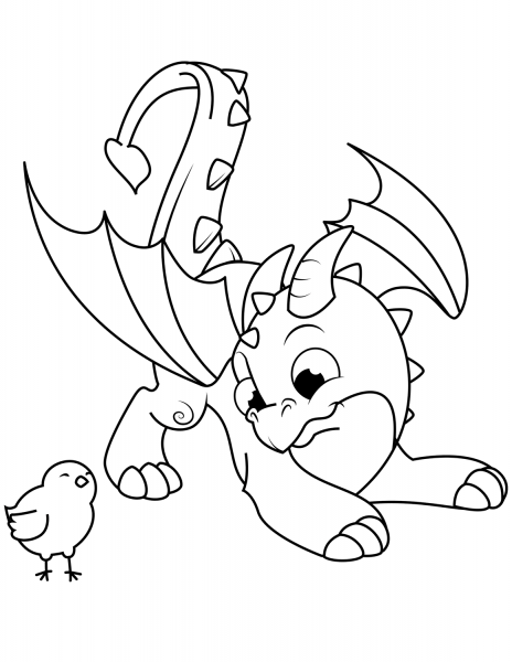 Cute Dragon and Chick coloring page image