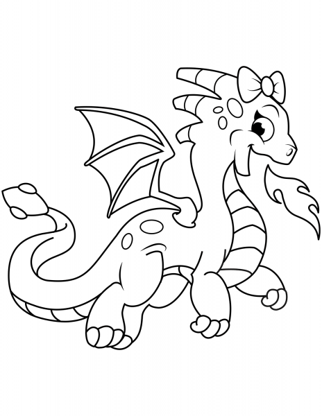 Cute Dragon Breathing Fire coloring page image