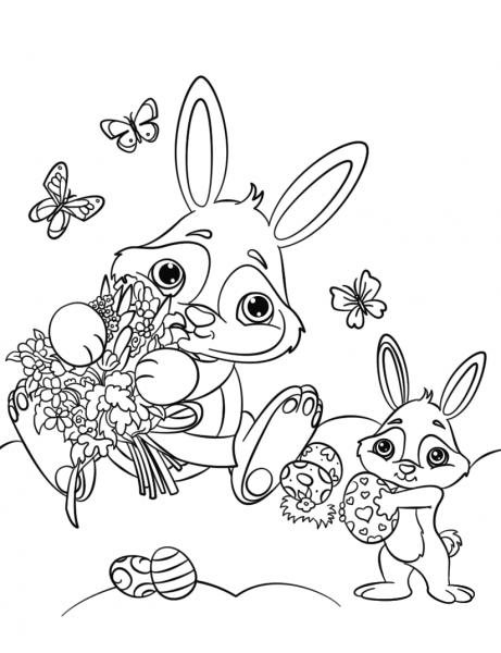 Cute Easter Bunnies coloring page image
