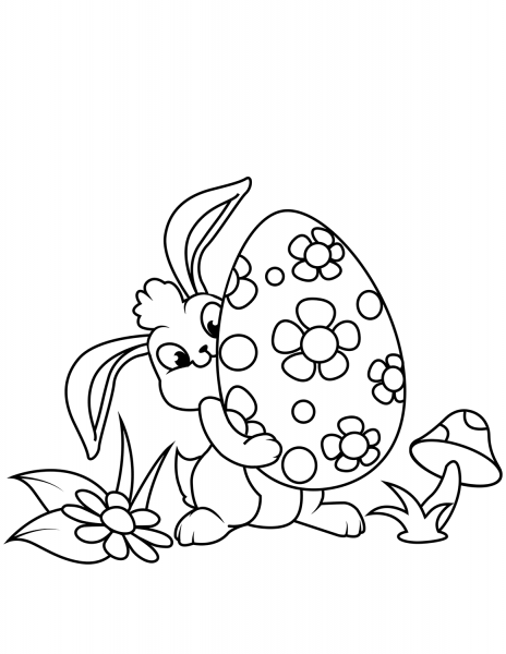 Cute Easter Bunny and Egg coloring page image