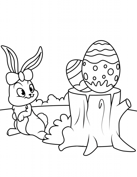 Cute Easter Bunny and Eggs on Hemp coloring page image
