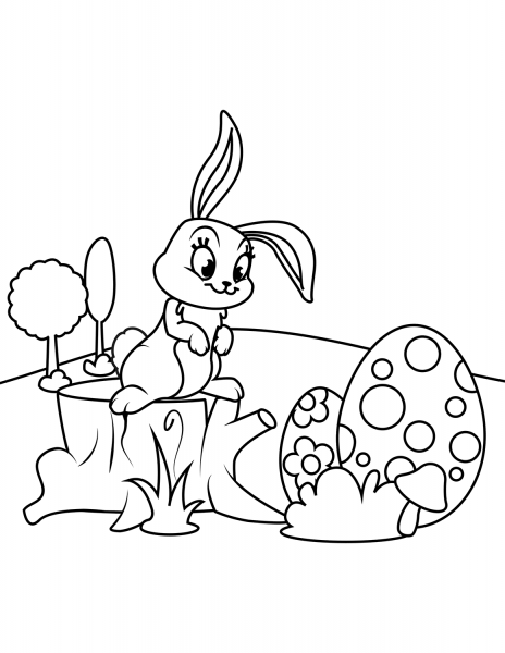 Cute Easter Bunny on Hemp coloring page image