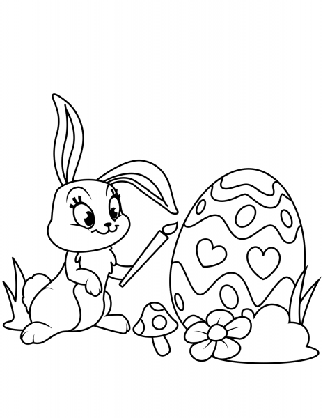 Cute Easter Bunny Painting Egg coloring page image