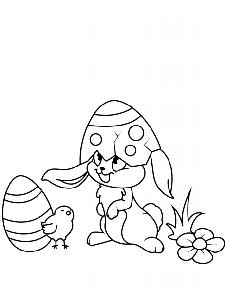 Cute Easter Chick and Bunny coloring page image