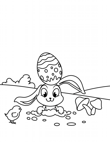Cute Easter Chick and Rabbit coloring page image
