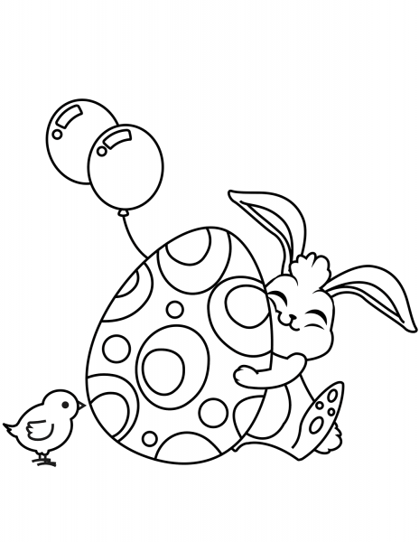 Cute Easter Rabbit Hugging Egg coloring page image