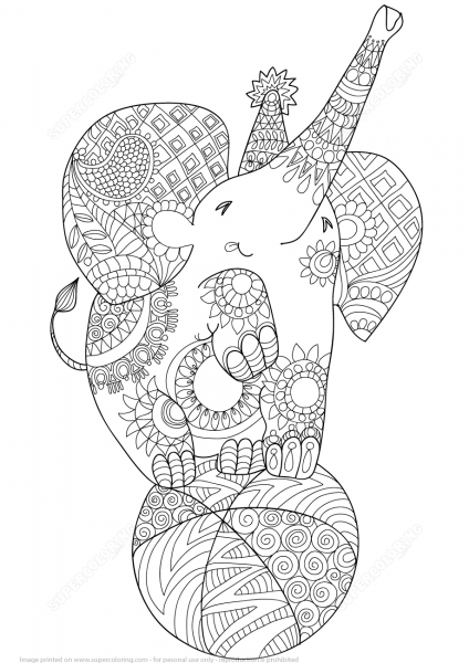 Cute Elephant Zentangle coloring page image