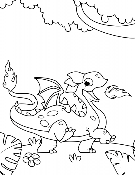 Cute Fire Breathing Dragon coloring page image