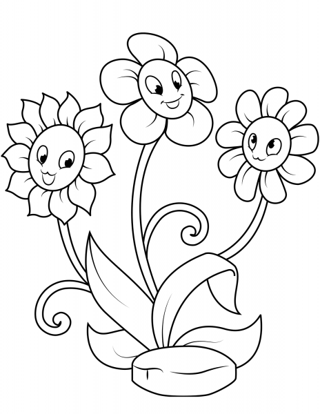 Cute Flower Characters coloring page image