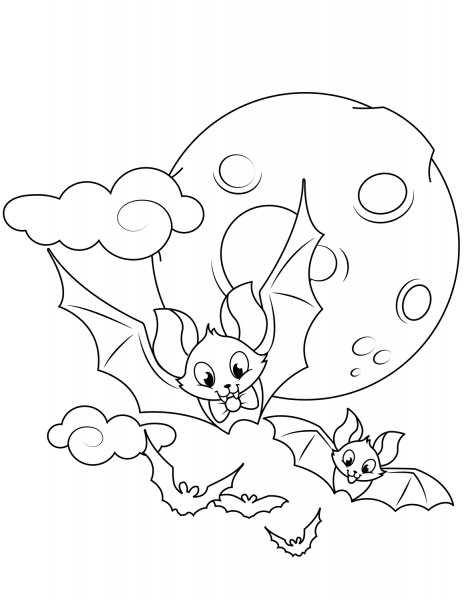 Cute Flying Bats coloring page image