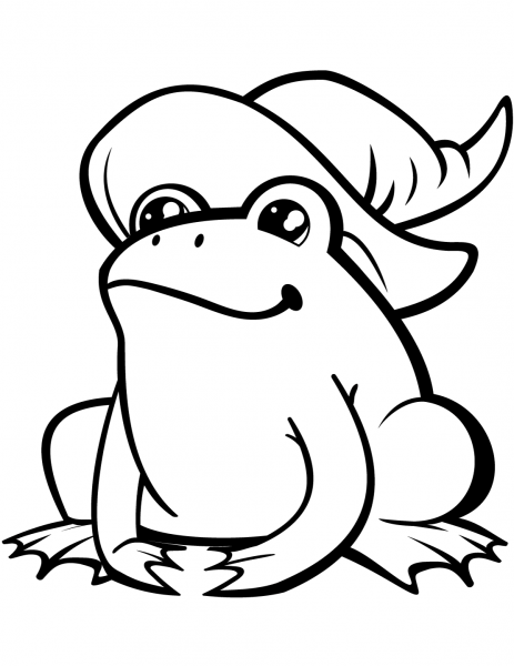 Cute Frog in Witch Hat coloring page image