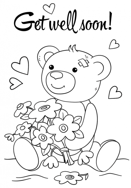 Cute Get Well Soon coloring page image