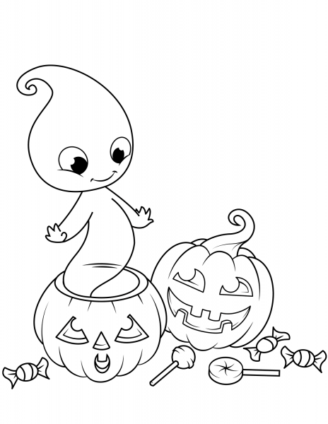Cute Ghost from Jack O’Lantern coloring page image