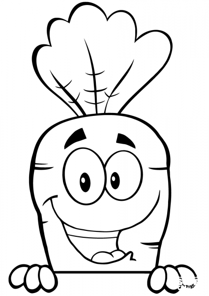Cute Happy Cartoon Carrot Character coloring page image