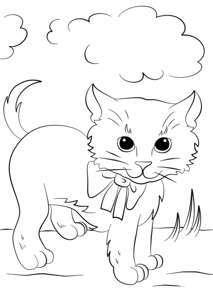 Cute Kitten with Bow Tie coloring page image