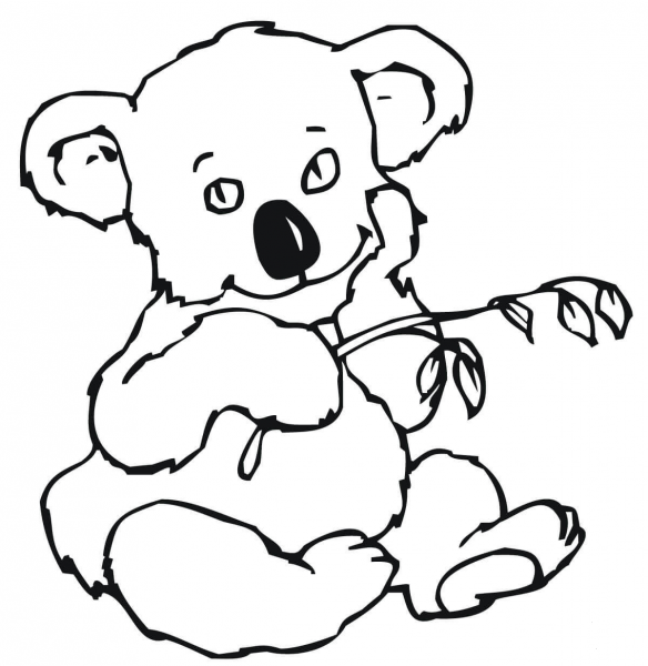 Cute Koala with Eucalyptus Leaves coloring page image