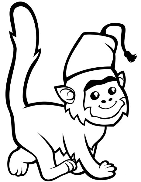 Cute Monkey in Fez coloring page image
