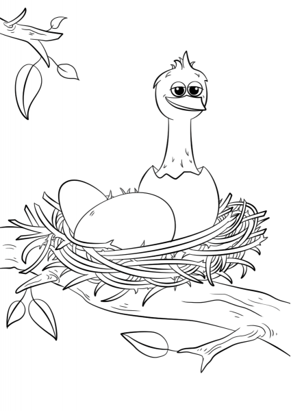 Cute Newly Hatched Chick in Nest coloring page image
