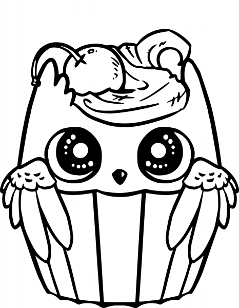 Cute Owl Cupcake coloring page image