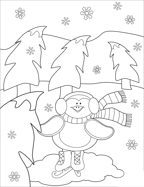 Cute Penguin Ice Skating coloring page image