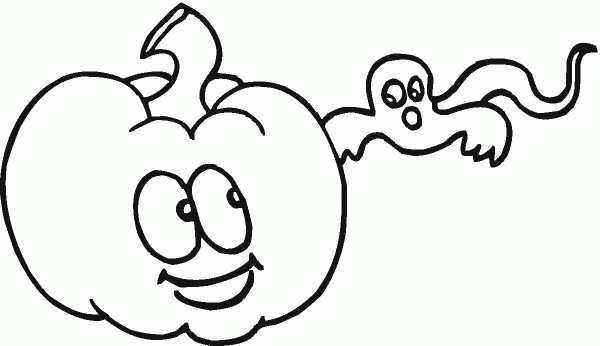 Cute Pumpkin and Little Ghost  coloring page image