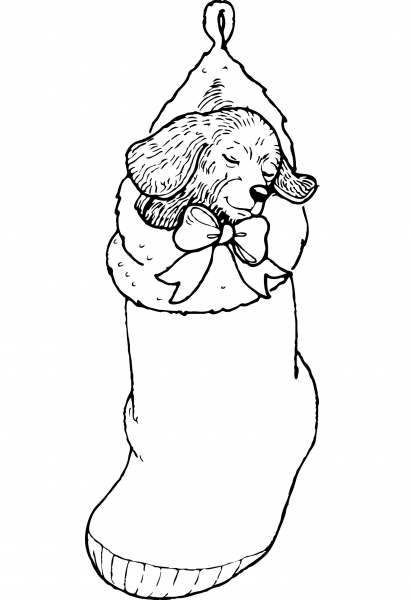 Cute Puppy in Christmas Stocking coloring page image