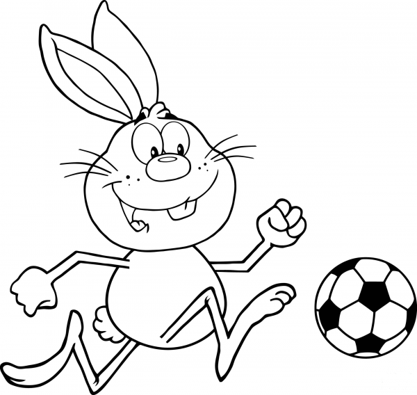 Cute Rabbit Playing Soccer coloring page image