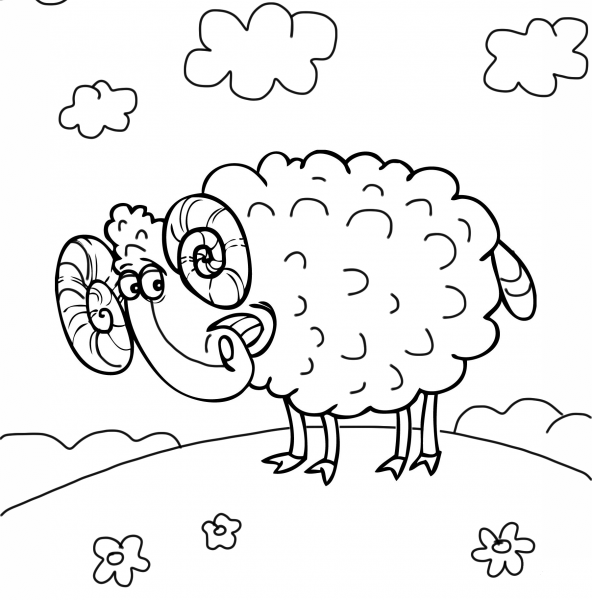 Cute Ram coloring page image
