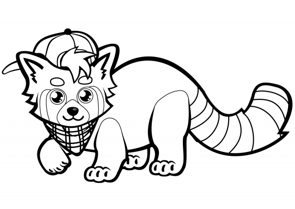 Cute Red Panda in Baseball Cap coloring page image