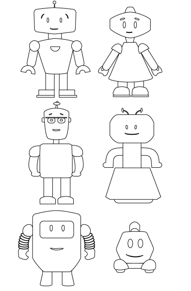 Cute Robots coloring page image