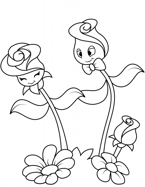 Cute Roses Characters coloring page image