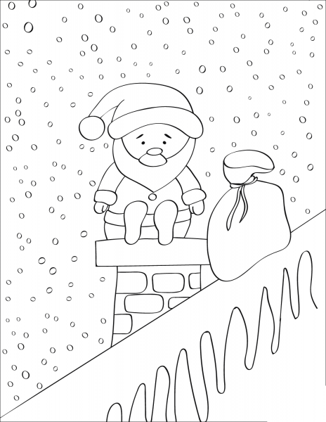 Cute Santa Claus Sitting on Chimney coloring page image