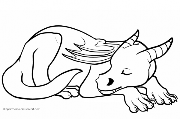 Cute Sleeping Dragon coloring page image